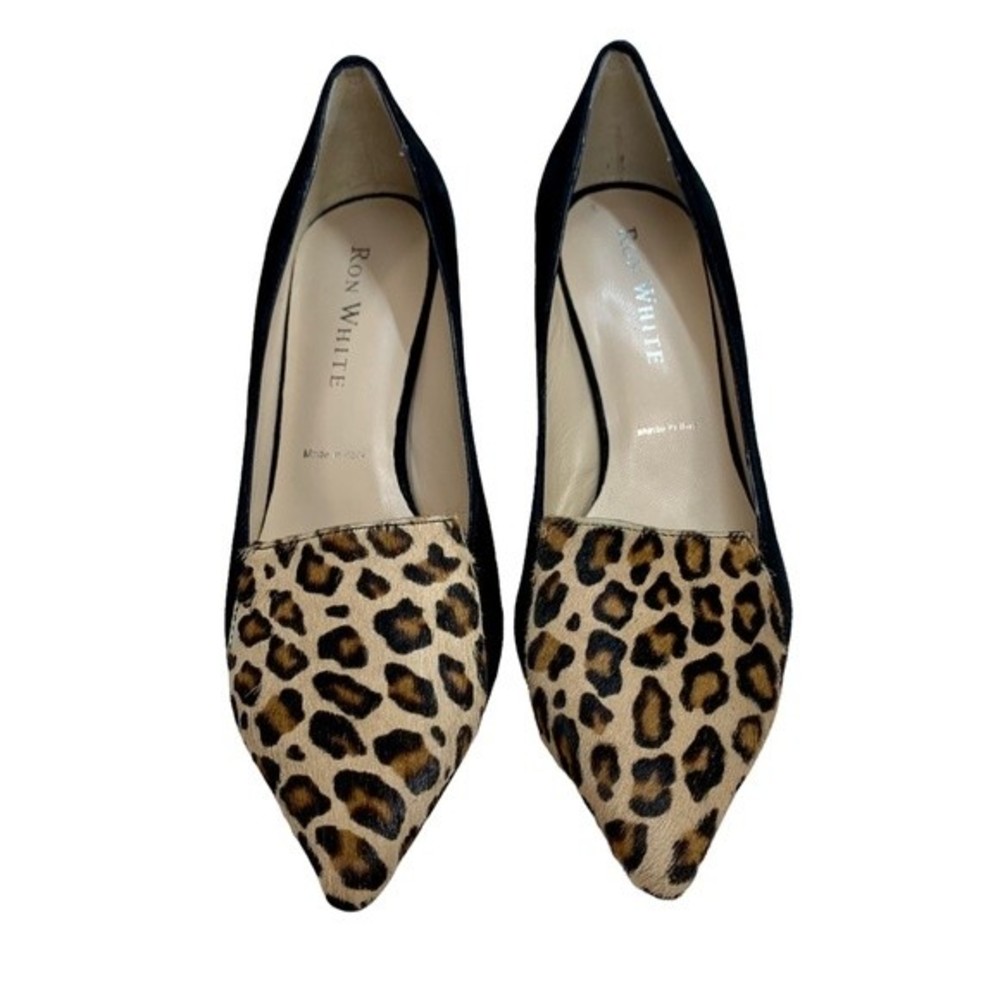 Ron White Cadence Pumps Leopard Calf Hair Fur and Black Suede Heels 36 / 5.5